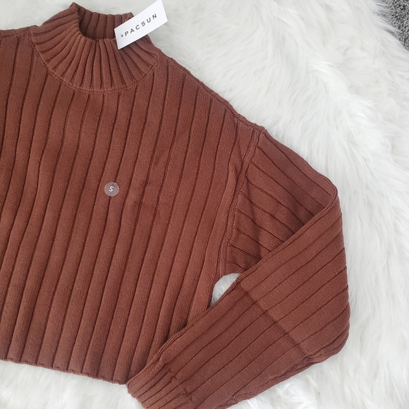 New! PacSun LA Hearts Ribbed kint cropped fit Sailing Sweater in Brown.Step up - Picture 4 of 8